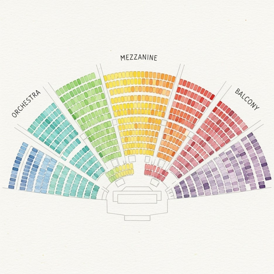 알록달록하게 표현된 공연장 좌석 배치도