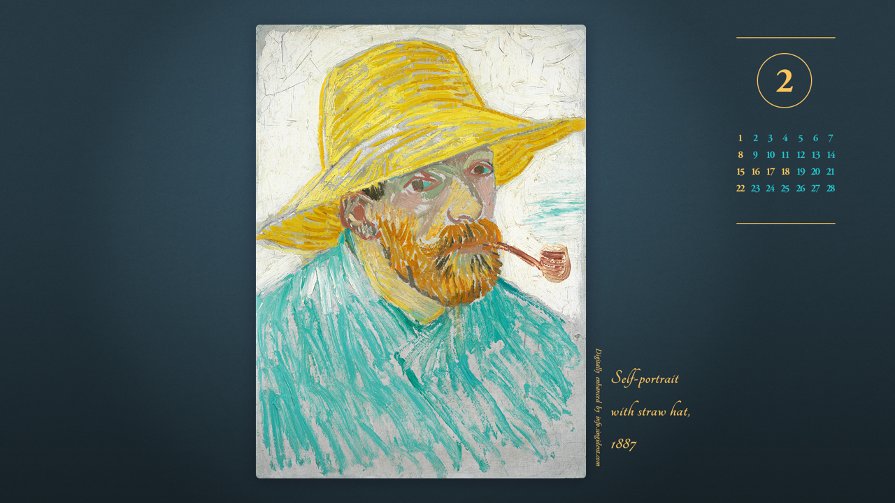 07 파이프를 물고 밀짚모자를 쓴 자화상 A - 2026년2월 달력배경화면