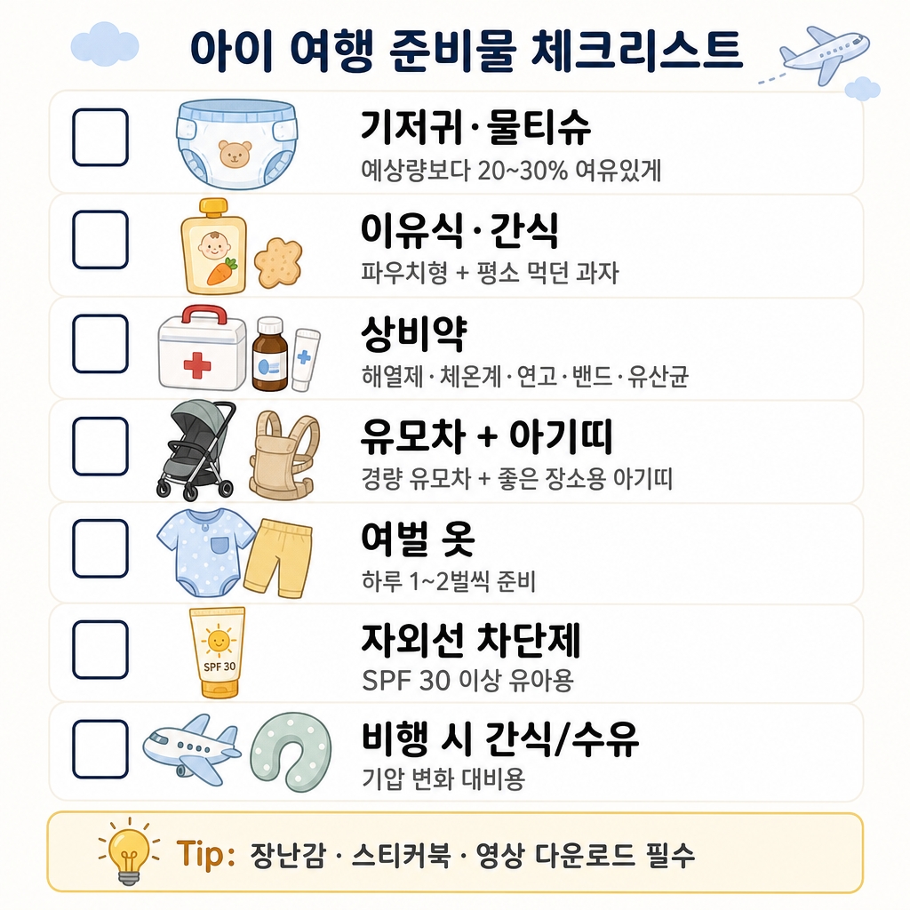 유아 동반 여행 준비물 체크리스트와 꿀팁