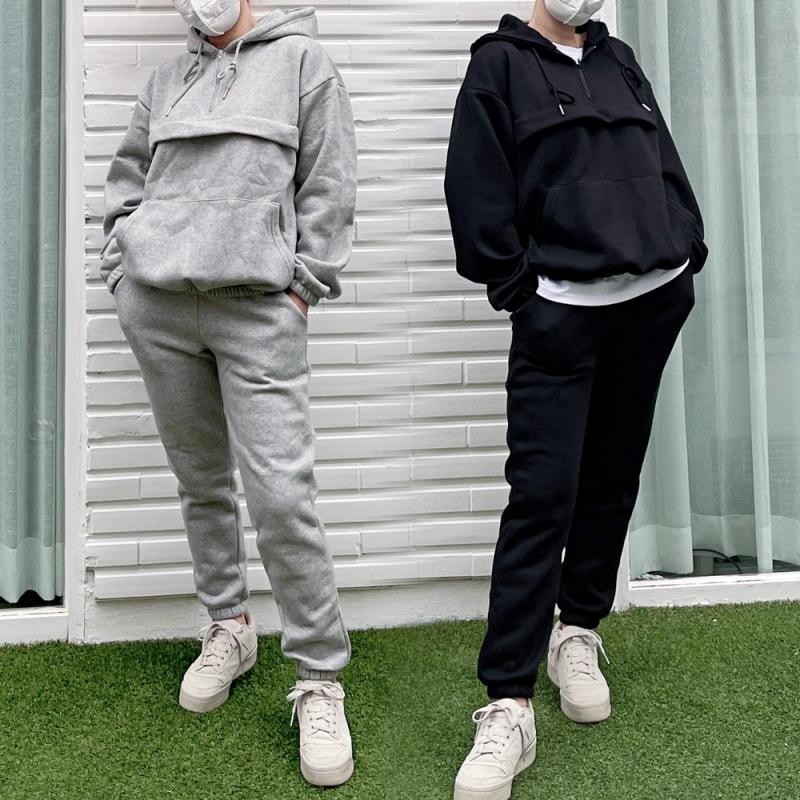 아노락 여성 기모 트레이닝 세트 여자 츄리닝 세트 빅사이즈 트레이닝복 그레이 블랙