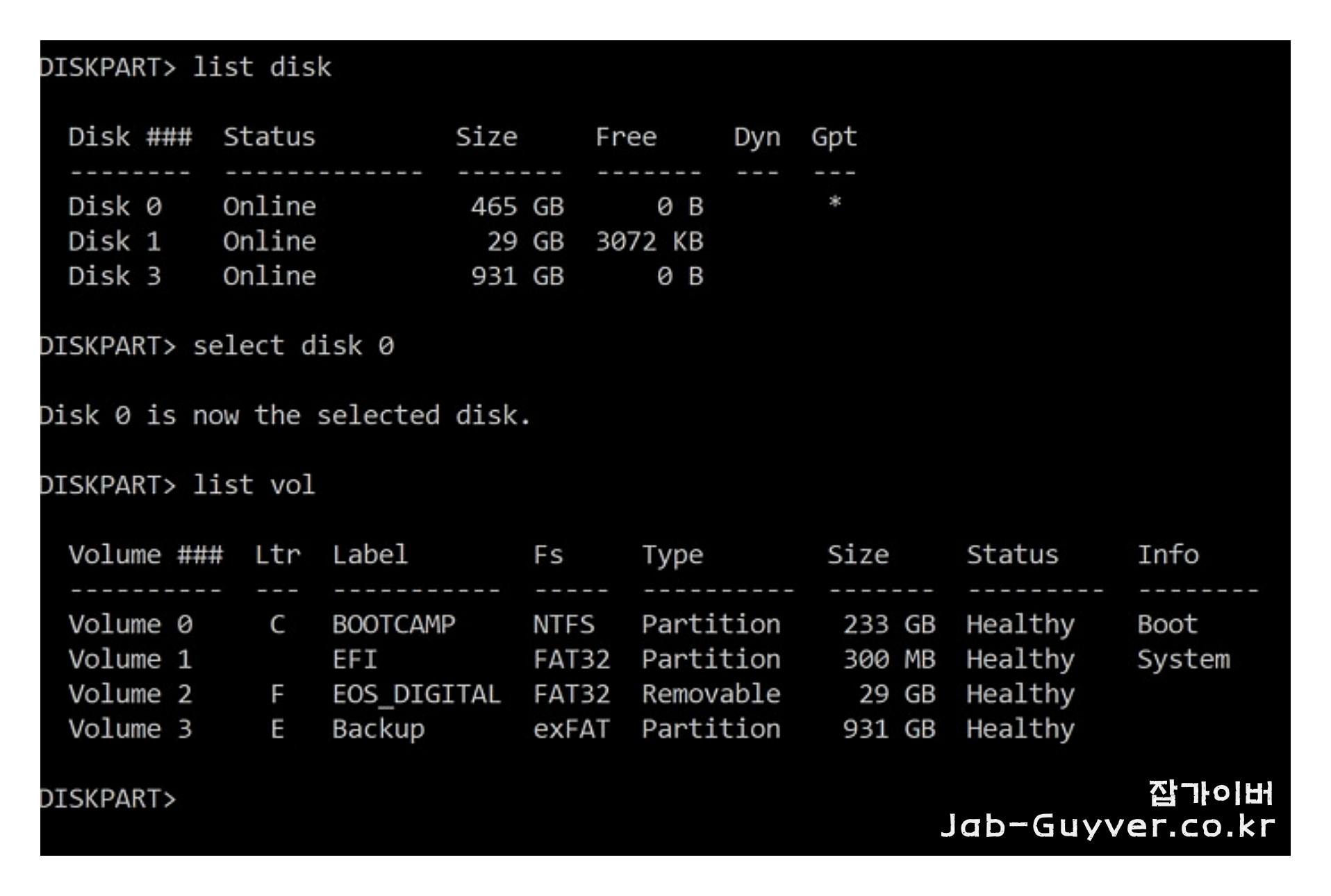 Diskpart list volume EFI FAT32 시스템 파티션 확인