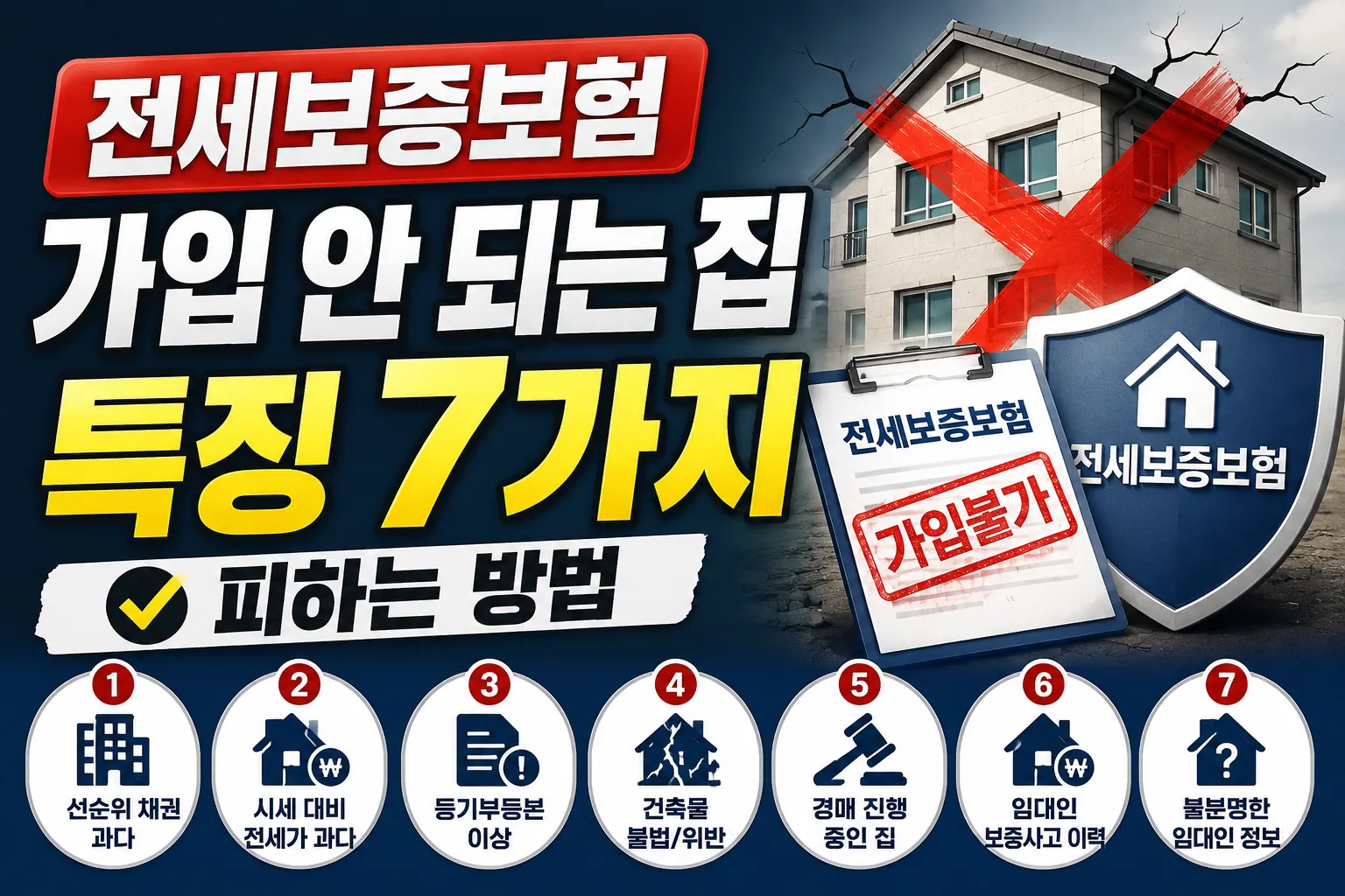 전세보증보험 가입이 어려운 집 특징과 위험 요소를 설명하는 썸네일 이미지