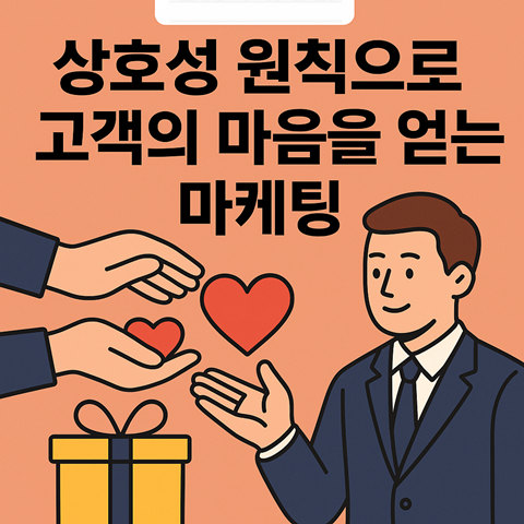 상호성 원칙을 활용한 마케팅 포스팅의 썸네일 카드 이미지_두 사람이 선물을 주고받는 장면
