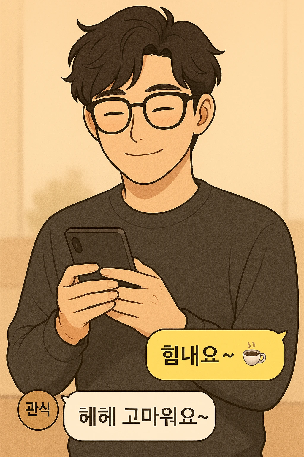관식과 애순이 달달한 카톡을 주고 받는 모습