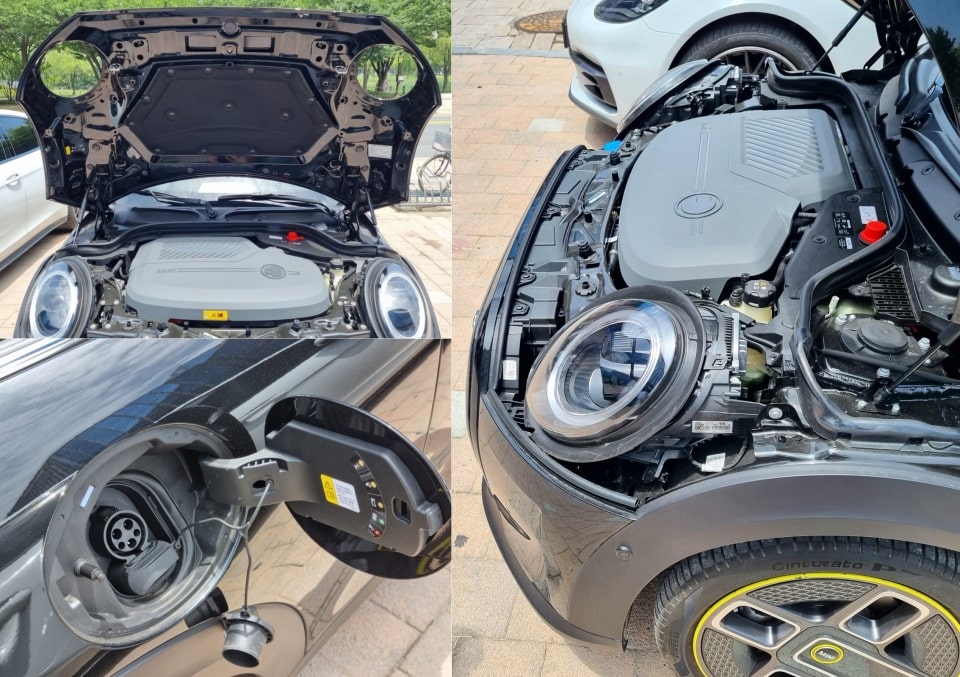 미니 일렉트릭의 후드와 충전구를 열어봤습니다.