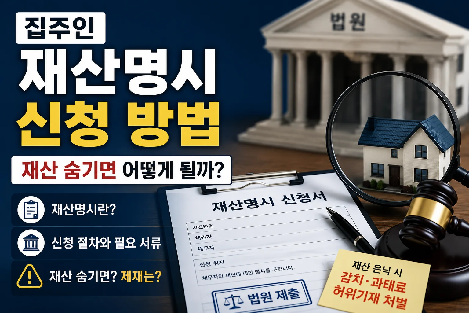 집주인 재산명시 신청 방법과 재산 은닉 시 문제를 설명하는 썸네일 이미지