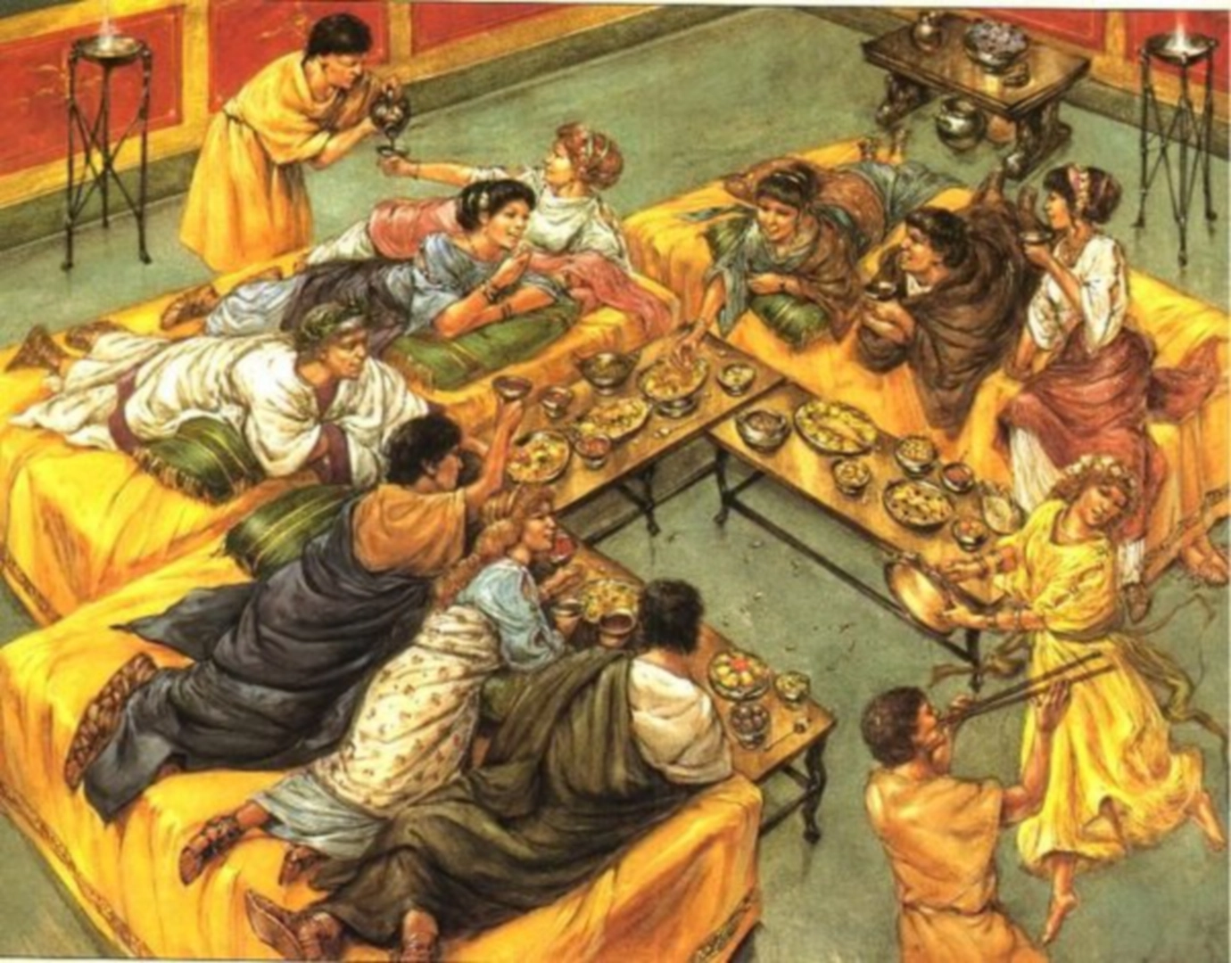 로마의 트리클리늄(triclinium)을 보여주는 이미지입니다.