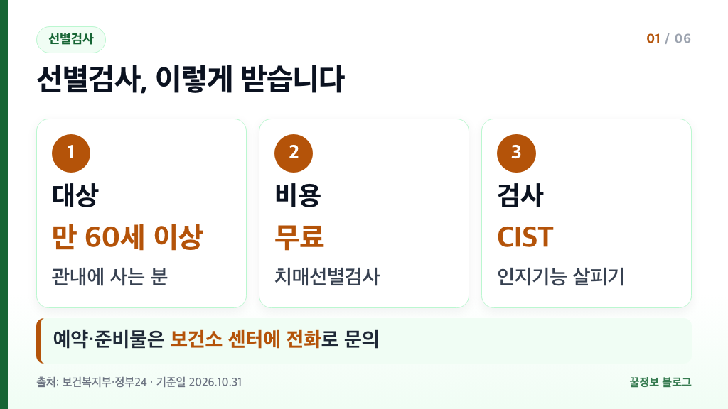 치매 안심센터 선별검사 대상 만 60세 이상 무료 인지선별검사 CIST 안내