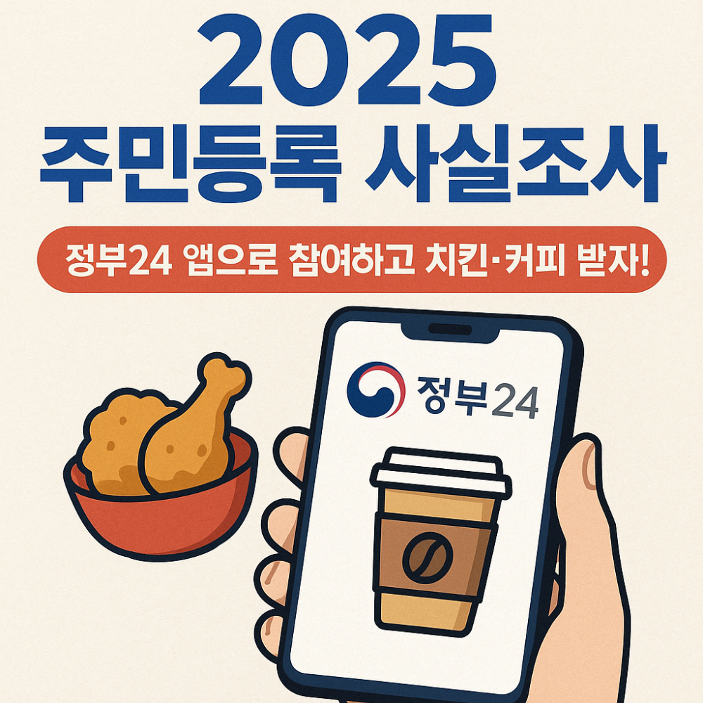 2025 주민등록 사실조사, 정부24 앱으로 참여하고 치킨·커피 받자! 이미지