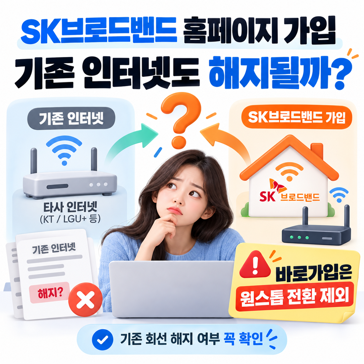 SK브로드밴드 홈페이지 가입하면 기존 인터넷도 해지될까? 바로가입은 원스톱 전환 제외