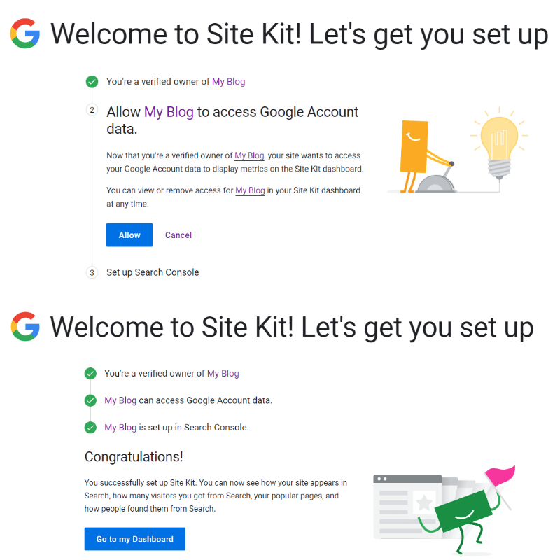 워드프레스에서 플러그인 Site Kit by Google 사이트 등록화면