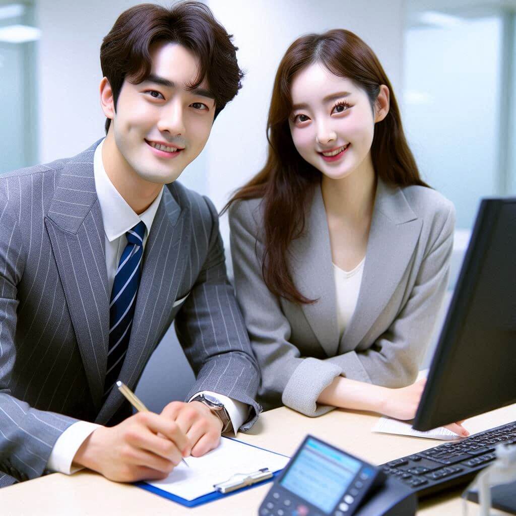 디딤돌전세자금대출조건을알아보는청년,신혼부부,결혼을준비하는커플이은행에서대출상담을받고있다.