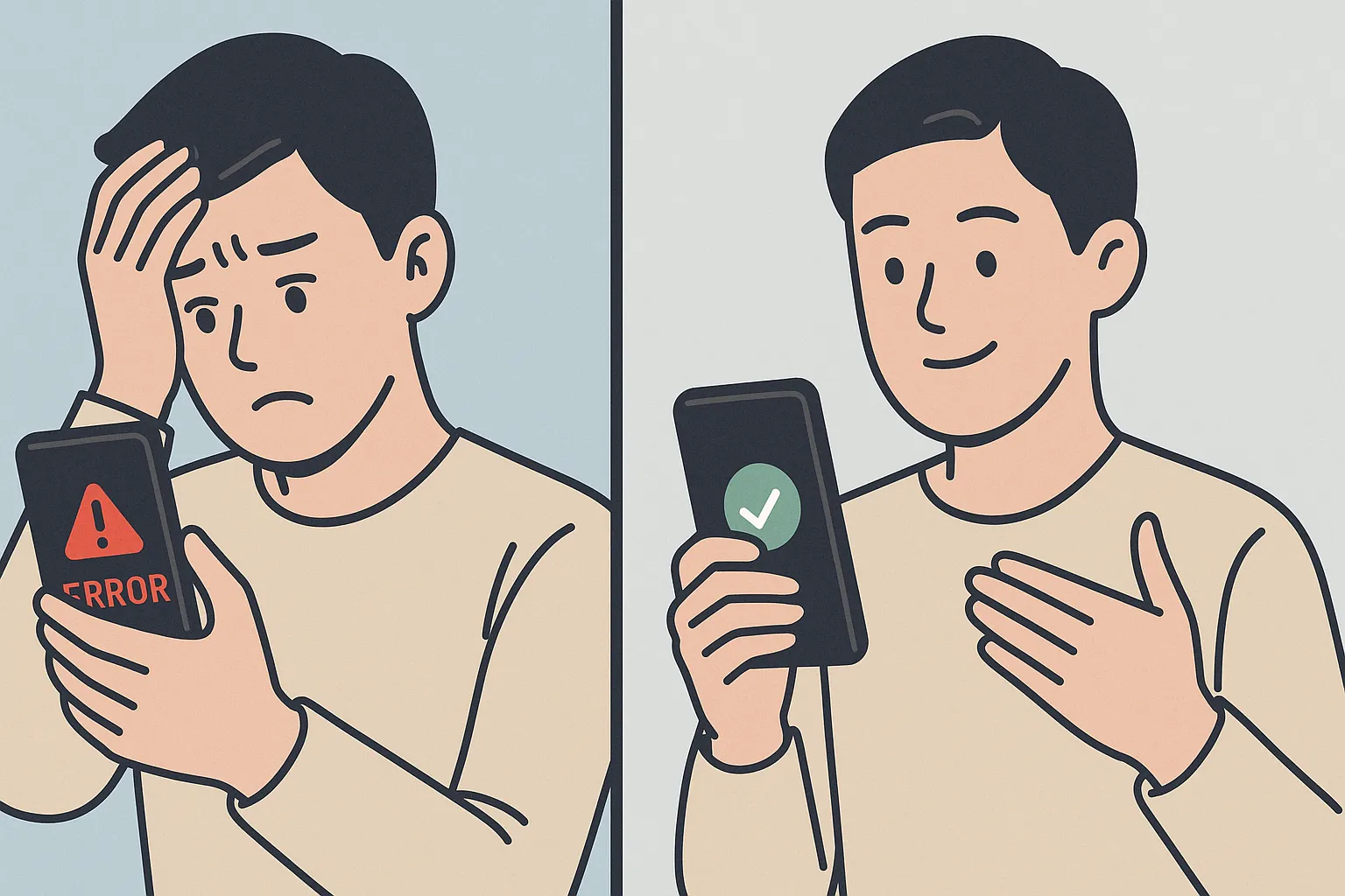 결제 오류 전후 상황 비교