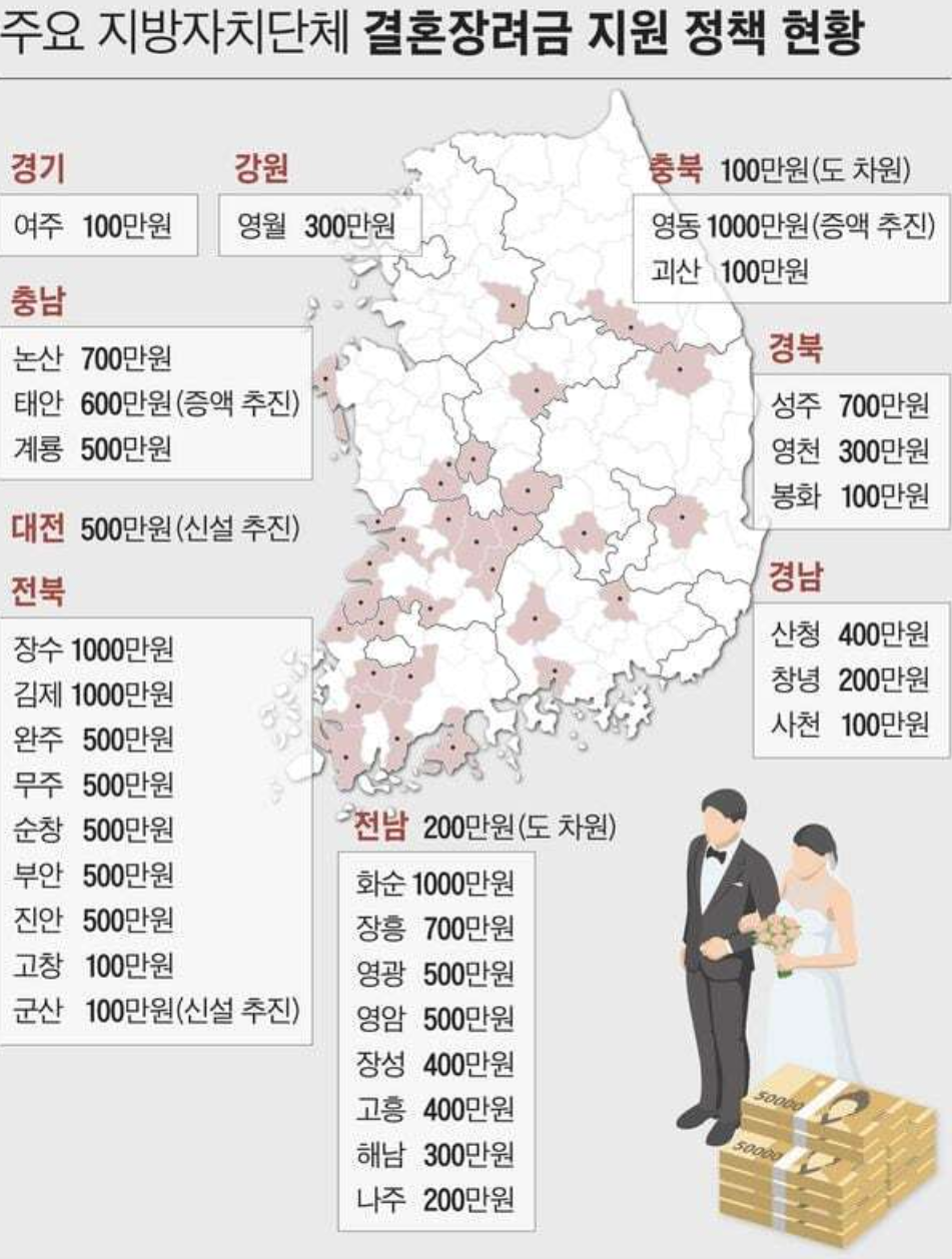 지방자치단체 결혼장려금 지원 현황