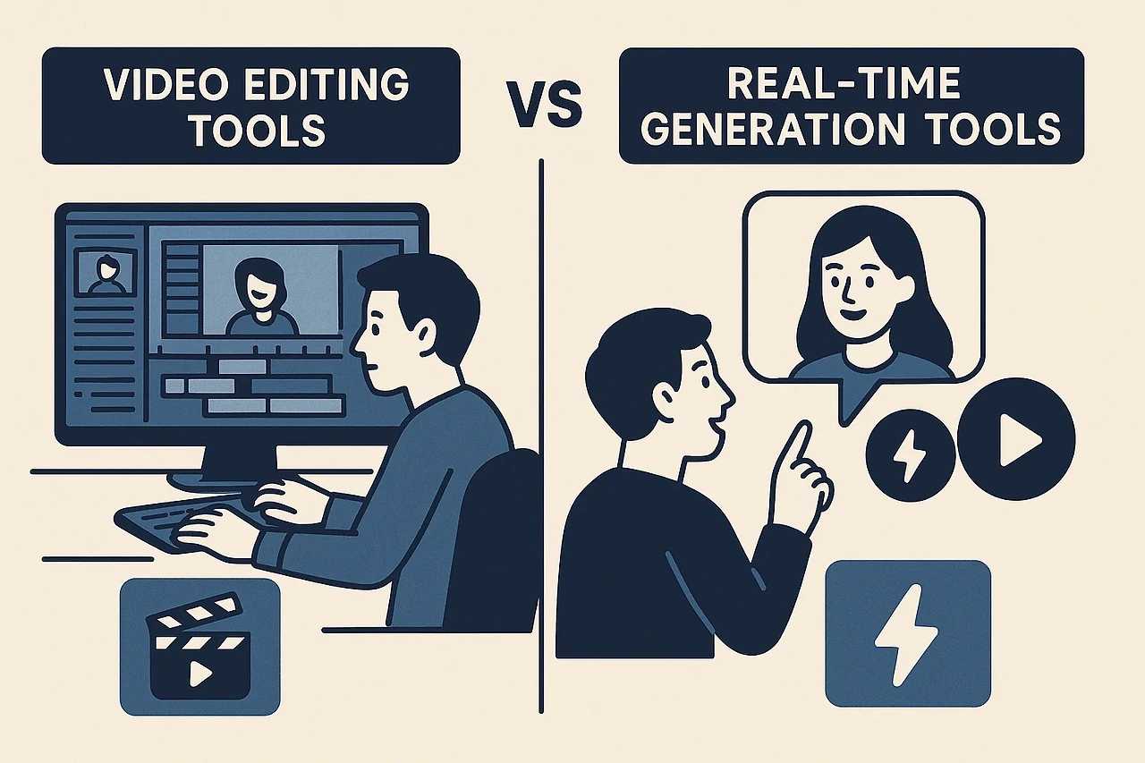 영상 편집 vs 실시간 AI 영상 생성 관련 이미지