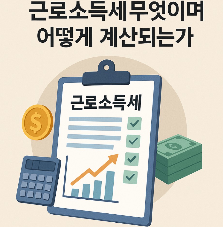 근로소득세가 적힌 종이와 계산기 사진