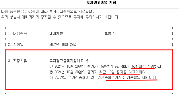 투자경고 지정조건