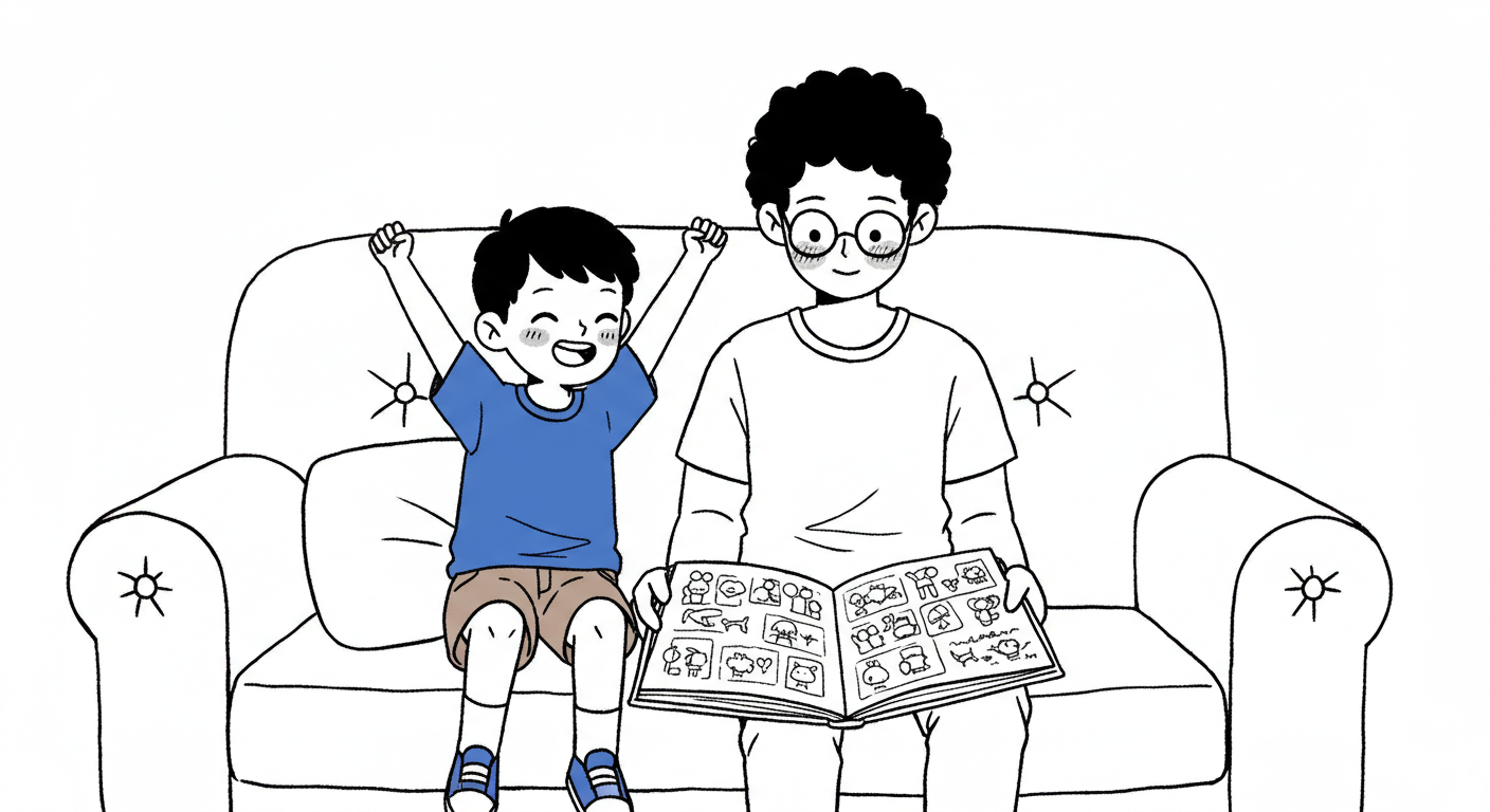 아이와 신문을 읽으면서 기사를 요약하고 찬반 토론중