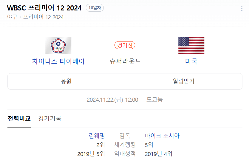 WBSC 프리미어 12 2024 미국 vs 대만 중계 보기, 선수 명단, 선수 소개, 전력 비교