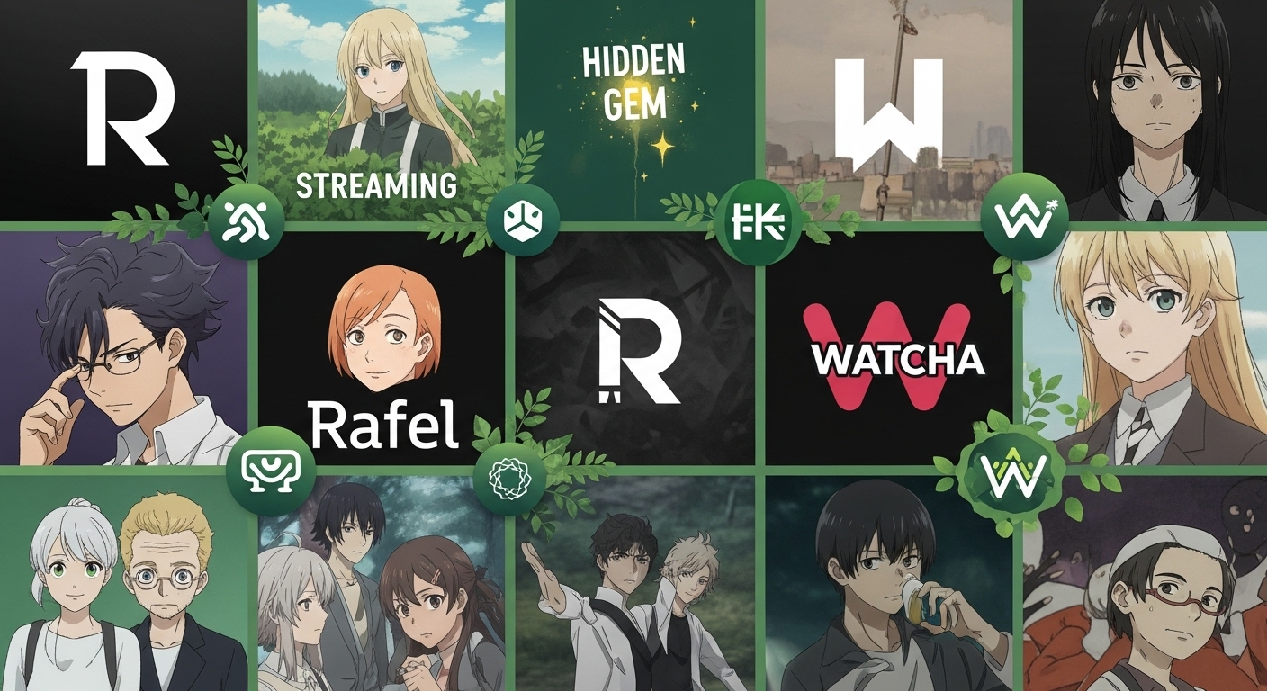 라프텔, 왓챠 등 다양한 스트리밍 플랫폼의 숨겨진 명작 애니메이션들을 상징하는 이미지