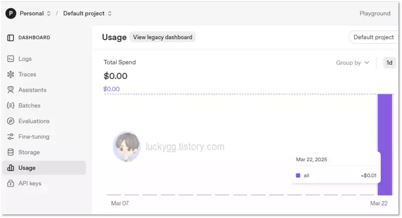 크레딧 사용량 화면