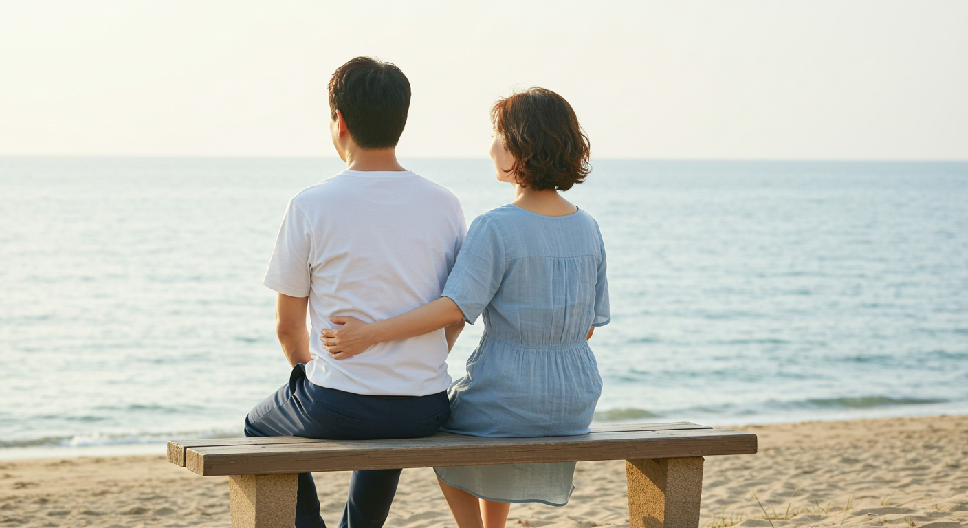 바다를 바라보는 중년 부부