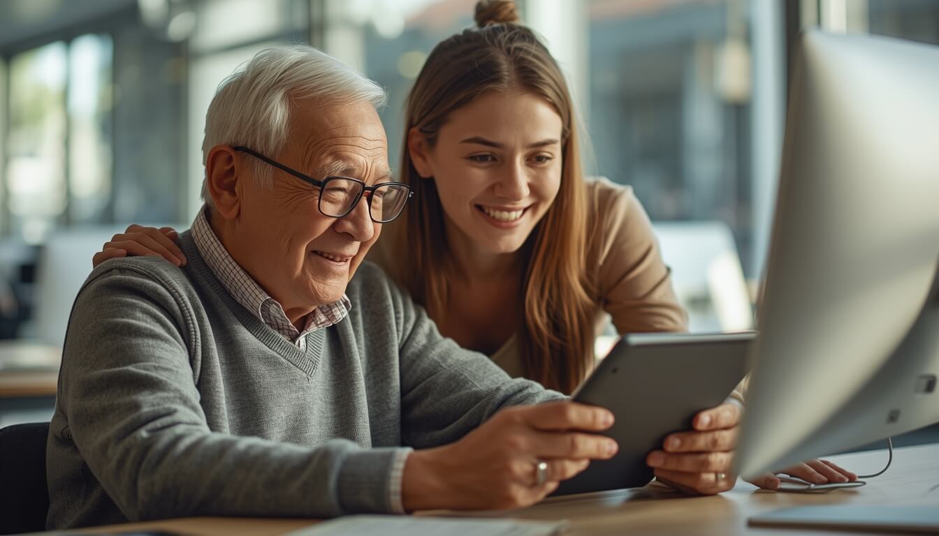 복지관에서 디지털 기기 활용법을 배우는 어르신