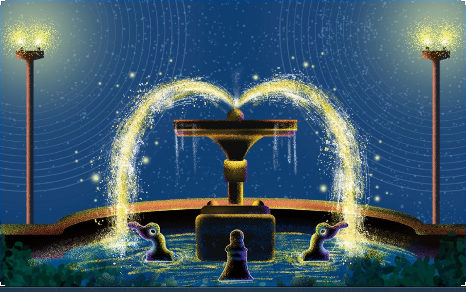 덕수궁 분수대 일러스트 야경 이미지