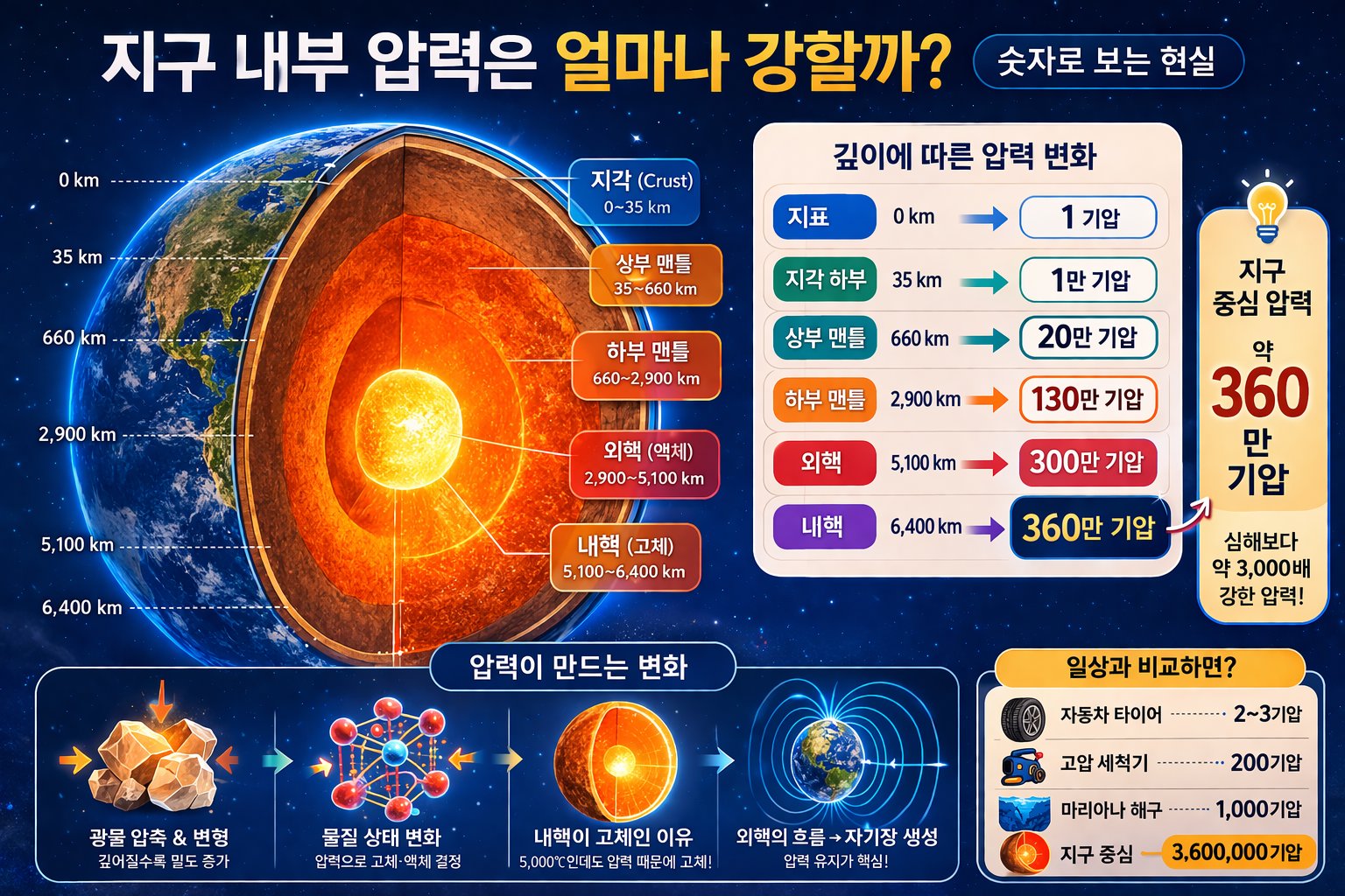 지구 내부 압력은 얼마나 강할까 숫자로 보면 충격적인 이유