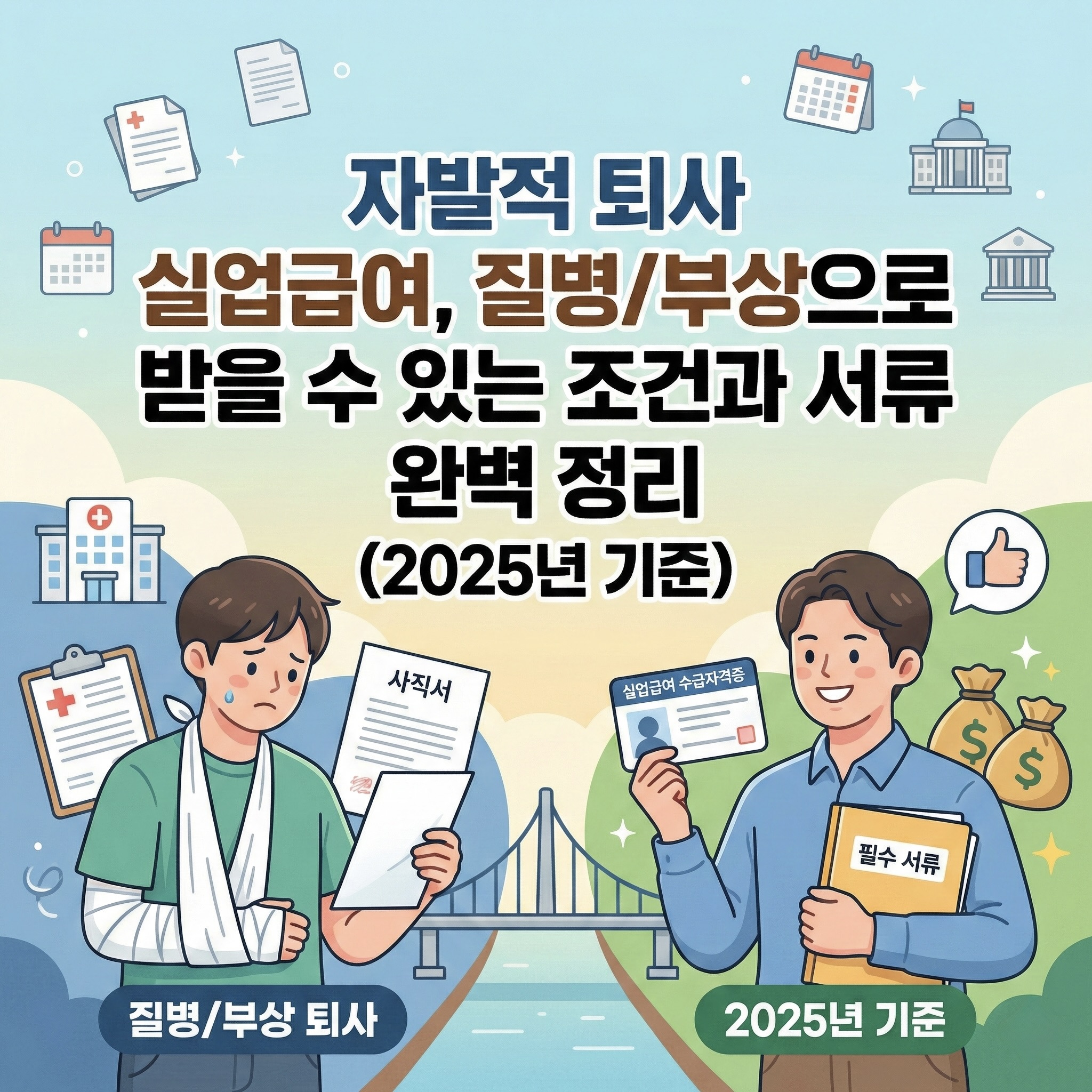 자발적 퇴사 실업급여, 질병/부상으로 받을 수 있는 조건과 서류 완벽 정리 (2025년 기준)