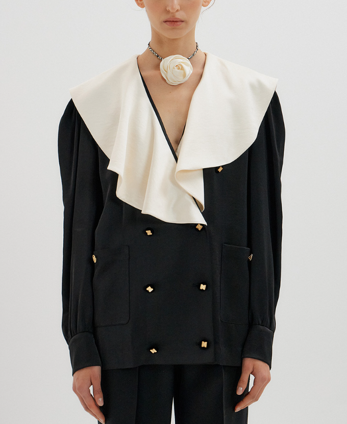 친밀한리플리 진세미 최다음 블라우스 패션 59회 의상 세일러 빅카라 블라우스 자켓