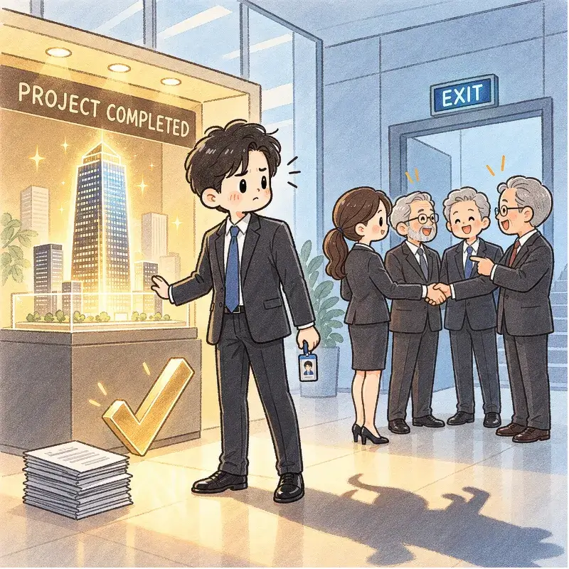 A successful employee being excluded after completing an important company project