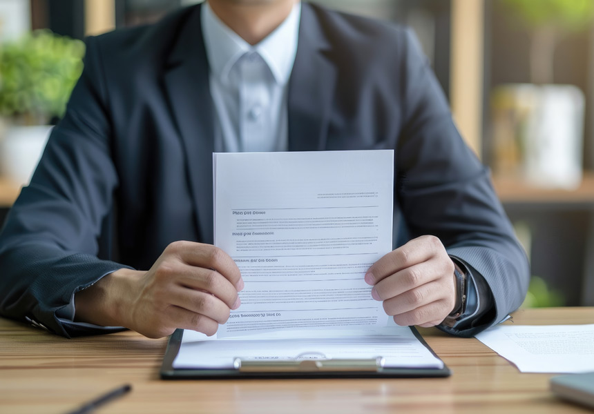 국채 투자와 관련된 채권 증서를 검토하는 장면