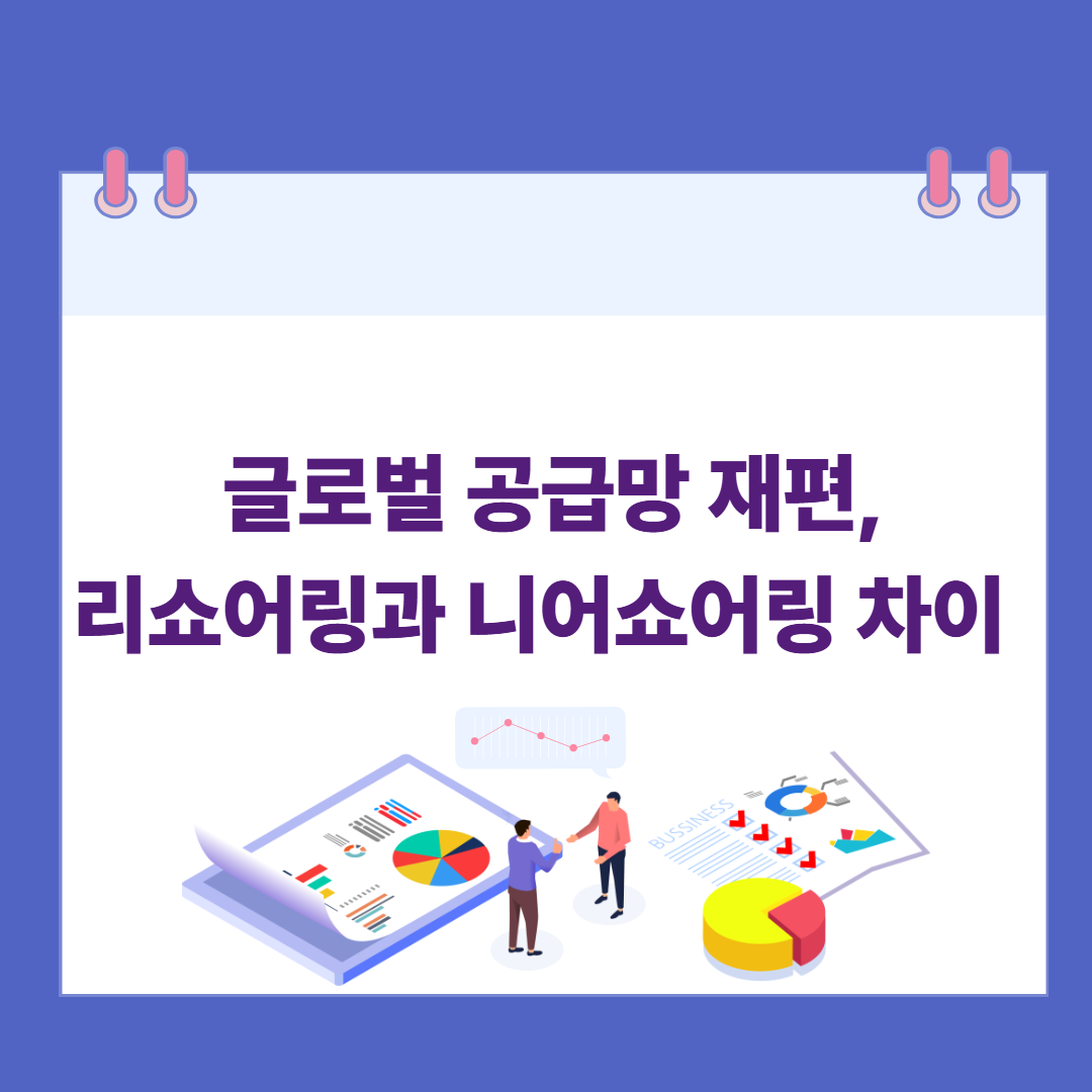 # 글로벌 공급망 재편, 리쇼어링과 니어쇼어링 차이

## 제조업의 흐름이 바뀌고 있다, 리쇼어링과 니어쇼어링은 무엇일까?

---

최근 몇 년간 세계 각국은 자국 중심의 공급망을 강화하려는 움직임을 본격화하고 있습니다. 특히 팬데믹 이후 불확실성이 커지면서 &lsquo;글로벌 공급망 재편&rsquo;이 중요한 이슈로 떠올랐는데요. 이 과정에서 자주 등장하는 단어가 바로 리쇼어링(Reshoring)과 니어쇼어링(Nearshoring)입니다. 이 두 개념은 비슷해 보이지만 중요한 차이가 있습니다. 이 글에서는 그 차이점과 배경, 실제 기업 사례까지 정리해 보았습니다.

---

### 글로벌 공급망이 흔들리는 이유

팬데믹, 지정학적 갈등, 물류 대란 등으로 인해
기존의 글로벌 공급망이 더 이상 안정적이지 않다는 인식이 확산됐습니다.

특히 중국에 집중된 제조 의존도를 줄이려는 목소리가 커졌고,
각국 정부도 세제 혜택이나 보조금을 통해 자국 내 생산 회귀를 장려하고 있어요.

---

### 리쇼어링이란 무엇인가요?

리쇼어링(Reshoring)은 해외에 있던 생산 시설을
자국으로 다시 이전하는 것을 말합니다.

예를 들어 미국 기업이 중국에 있던 공장을
미국 본토로 다시 옮기는 경우가 이에 해당하죠.
주요 목표는 일자리 창출, 국가 안보, 물류 안정성 확보입니다.

---

### 니어쇼어링이란 무엇인가요?

니어쇼어링(Nearshoring)은 해외 공장을 완전히 자국으로 이전하는 건 아니지만,
지리적으로 가까운 국가로 옮기는 것을 의미합니다.

예를 들어 미국 기업이 중국 대신 멕시코에 공장을 두는 경우입니다.
이렇게 하면 비교적 저렴한 인건비와 가까운 거리로 물류 효율성을 동시에 확보할 수 있어요.

---

### 리쇼어링과 니어쇼어링의 차이점은?

개념은 비슷하지만, 적용 방식과 목적에는 분명한 차이가 있어요. 아래 표를 보면 이해가 더 쉬울 거예요.

❘ 구분 ❘ 리쇼어링 ❘ 니어쇼어링 ❘
❘ ----- ❘ ----------------- ❘ -------------------- ❘
❘ 정의 ❘ 생산 시설을 자국으로 이전 ❘ 인접국으로 생산 시설을 이전 ❘
❘ 목적 ❘ 자국 산업 보호, 일자리 창출 ❘ 물류 비용 절감, 정치 리스크 회피 ❘
❘ 대표 국가 ❘ 미국, 독일 등 선진국 중심 ❘ 미국 &rarr; 멕시코, 유럽 &rarr; 동유럽 등 ❘
❘ 장점 ❘ 국가경제 기여, 기술 유출 방지 ❘ 저렴한 비용, 빠른 운송 가능 ❘

---

### 공급망 전략이 왜 이렇게 중요할까?

기업 입장에서 공급망은 단순히 물류 경로가 아니라
생산과 수익 구조 전반에 영향을 주는 핵심 전략이에요.

공급망이 단절되면 생산 자체가 불가능해지고,
이로 인해 매출 손실, 브랜드 신뢰 하락까지 연결될 수 있어요.
그래서 이제는 비용보다 안정성과 예측 가능성을 더 중요하게 생각합니다.

---

### 실제 기업들의 변화 사례

1. 애플은 일부 아이폰 생산 라인을 인도로 이전했습니다.
2. 도요타는 부품 생산을 일본 내로 일부 이전하며 리스크를 분산하고 있어요.
3. 미국 반도체 기업들은 정부 지원에 힘입어 리쇼어링에 적극 나서고 있습니다.

이러한 움직임은 단발성 흐름이 아니라,
앞으로 더욱 강화될 가능성이 큽니다.

---

### 기업 입장에서 고려해야 할 점

❘ 고려 요소 ❘ 설명 ❘ 중요도 ❘
❘ ------- ❘ --------------------- ❘ --- ❘
❘ 인건비 ❘ 자국 vs 해외 인건비 차이 ❘ 높음 ❘
❘ 정치적 안정성 ❘ 이전 대상 국가의 정치 및 제도 리스크 ❘ 높음 ❘
❘ 공급망 거리 ❘ 생산지와 소비지 간 거리, 물류 효율성 ❘ 높음 ❘
❘ 기술 인프라 ❘ 해당 지역의 기술 수준 및 제조 역량 ❘ 중간 ❘

단순히 공장을 옮기는 것 이상의 계산이 필요하다는 점, 잊지 마세요.

---

### 앞으로의 흐름은 어디로 갈까?

공급망 재편은 단기 트렌드가 아니라 장기 전략으로 진화하고 있습니다.
AI, 로봇 기술과 결합한 스마트 팩토리와
친환경 생산 방식의 확대도 이 흐름에 영향을 줄 거예요.

미래에는 '어디서 생산하느냐'보다
'얼마나 유연하게 대처하느냐'가 경쟁력의 핵심이 될 것입니다.

---

\#공급망재편 #리쇼어링 #니어쇼어링 #국제물류 #스마트팩토리 #글로벌전략
글로벌공급망, 생산지이전, 제조전략, 리스크관리, 기업경쟁력 관련 이미지