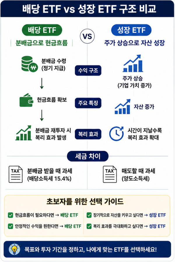 배당 ETF vs 성장 ETF 구조 비교 인포그래픽