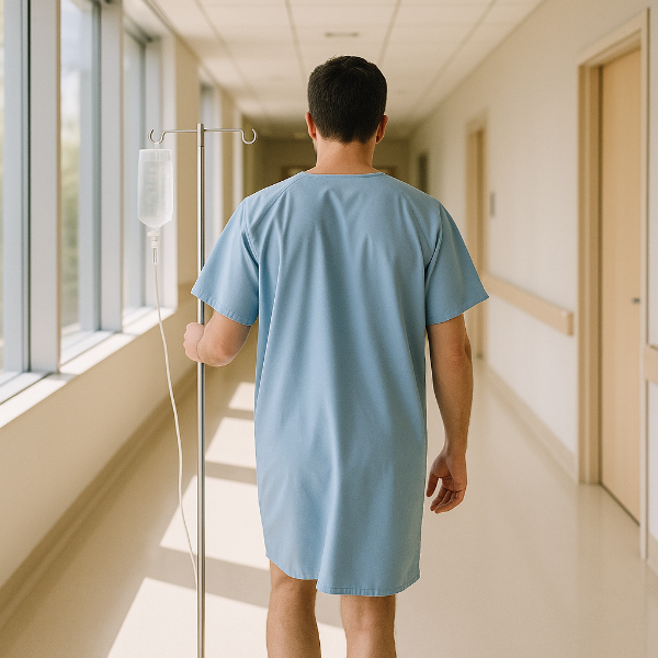 병원 진료 후 나오는 중년 환자