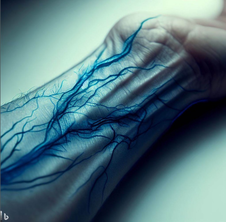 피부 속 정맥이 파랗게 도드라져 보이는 그림(made by Bing)