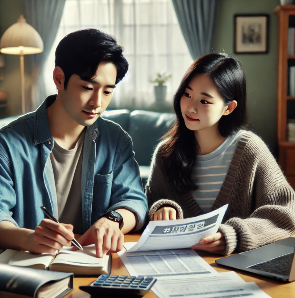 연말정산을 준비하면서 세금 문서를 논의하는 부부