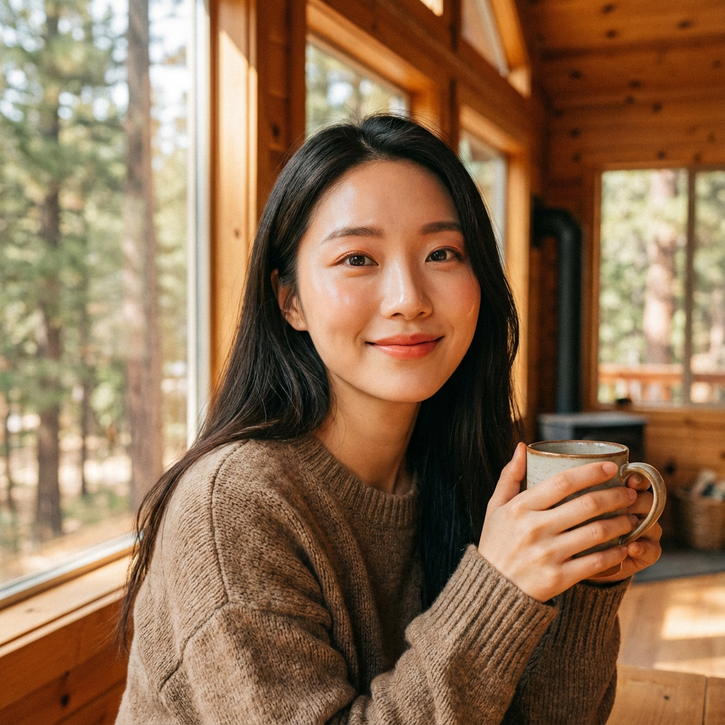 자연광에서 촬영한 여성 블로거 감성 인물 사진