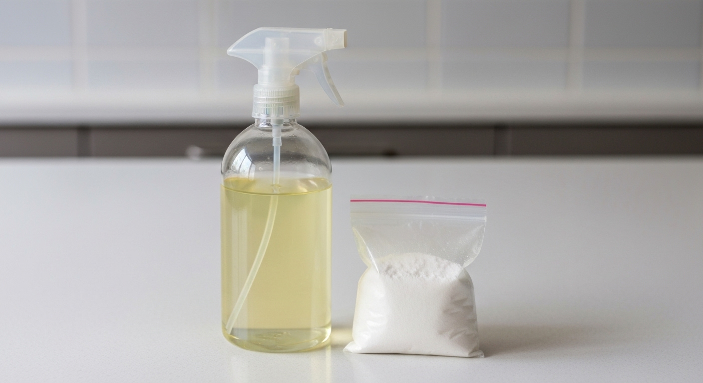 에어컨 청소에 활용되는 구연산과 분무기 이미지