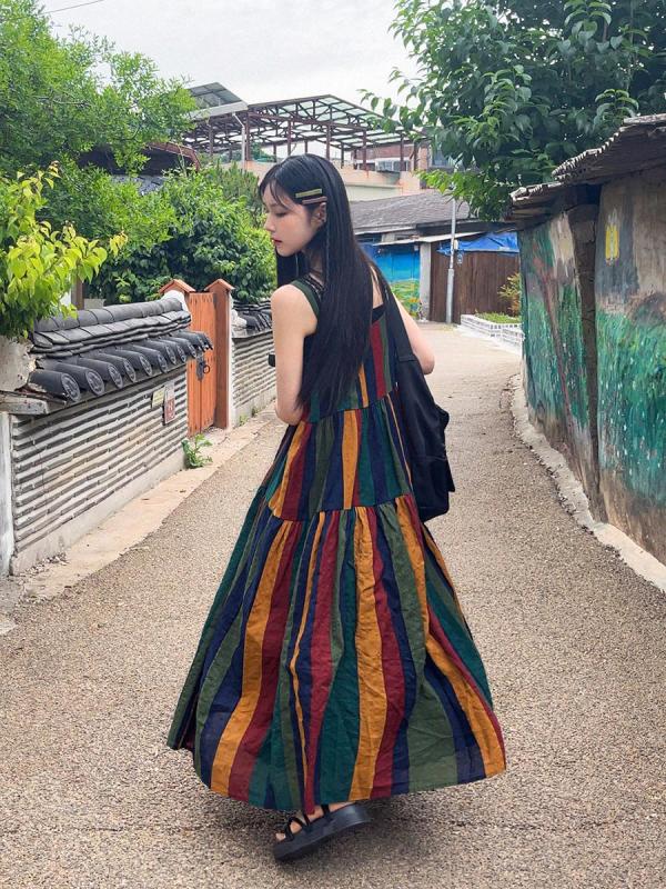 한소희 롱 원피스 스트라이프 나시 캉캉 빈티지 아메카지