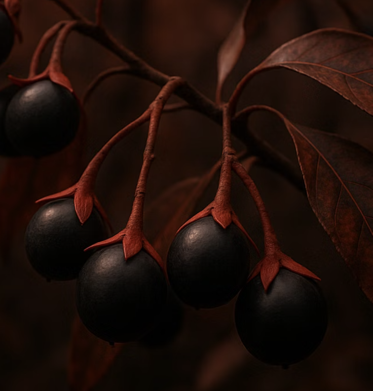 보석처럼 빛나는, 검붉은 열매