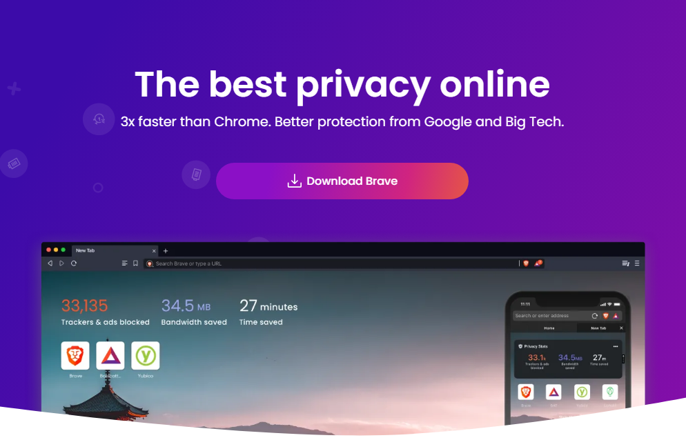 Brave 공식 페이지 메인화면