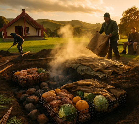 뉴질랜드 전통 음식 항이 관련 사진