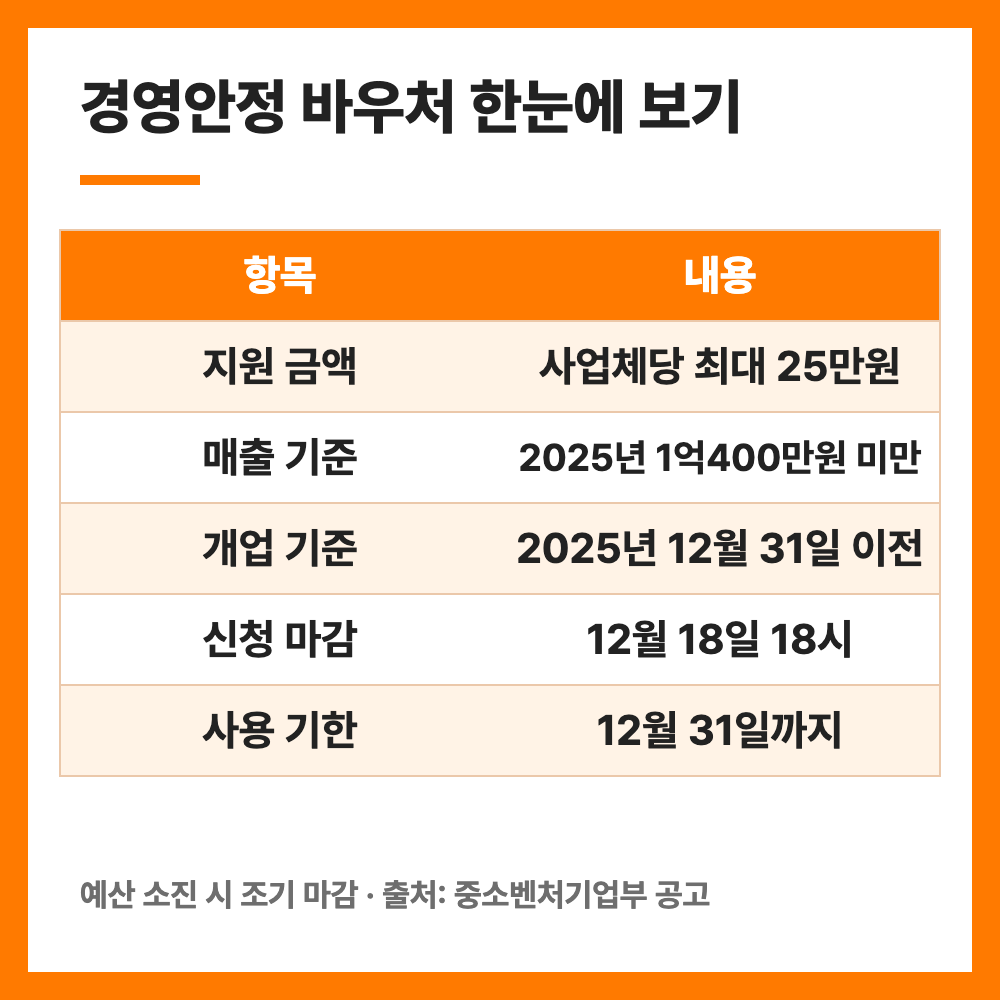 소상공인 경영안정 바우처 25만원 신청 12월 18일 마감 사용처 총정리