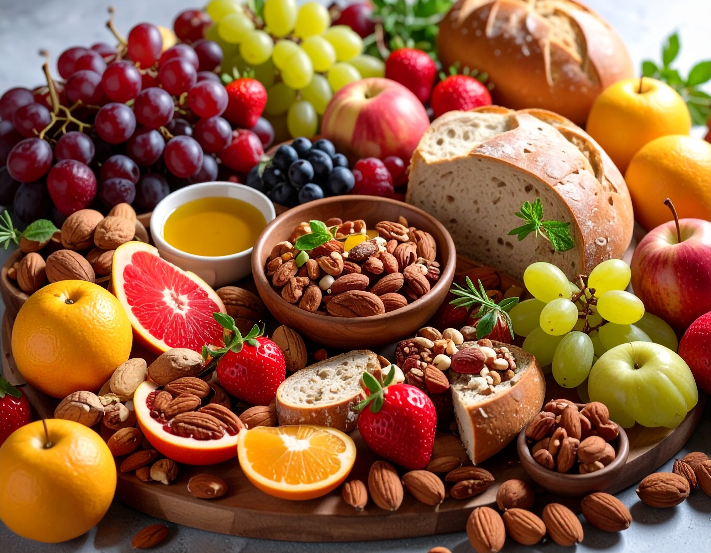 신애라 아침 식단 스타일: 통밀빵, 올리브오일, 견과류, 과일이 어우러진 건강한 플레이팅