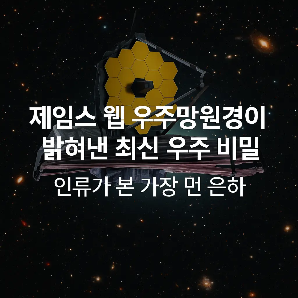 제임스 웹 우주망원경과 우주 배경 속 은하를 표현한 블로그용 썸네일 이미지
