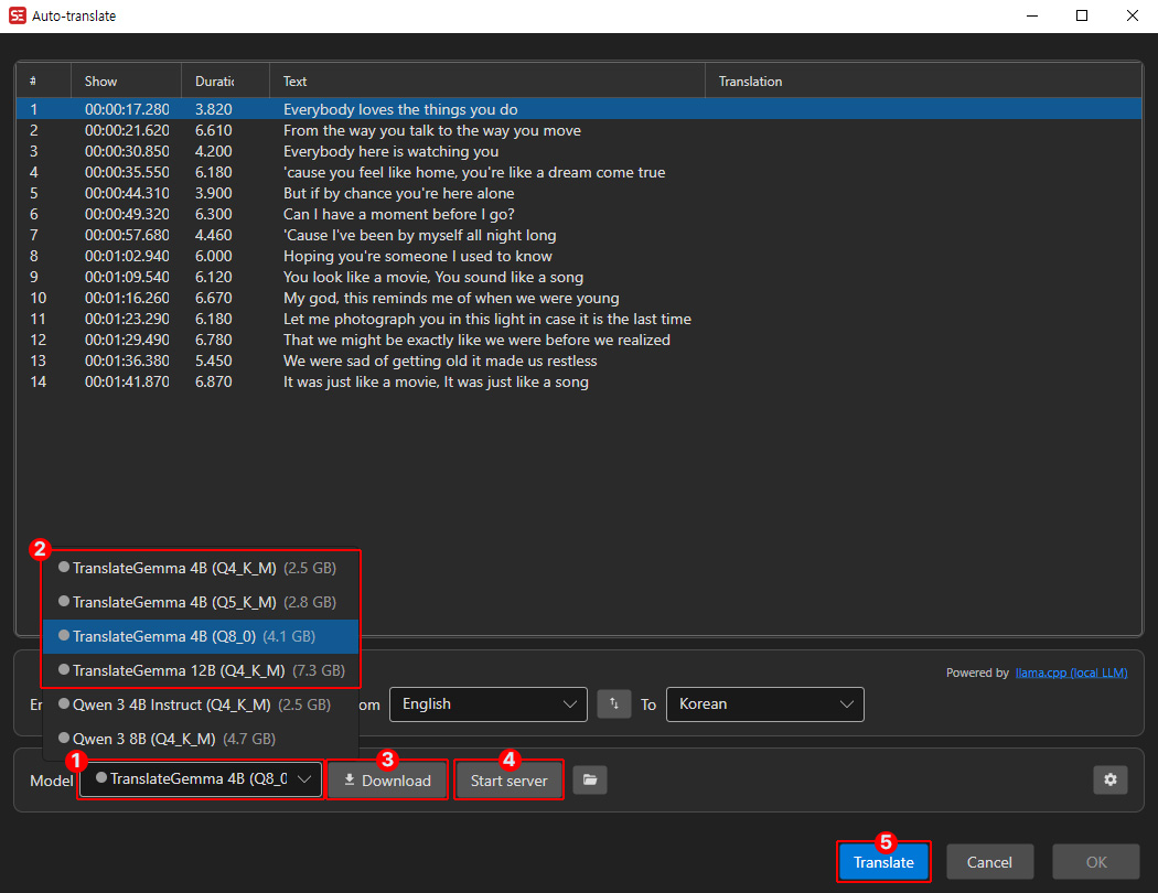 Subtitle Edit Auto translate setting