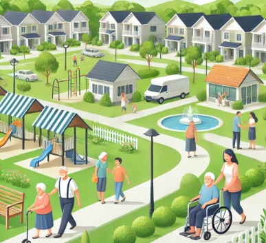 복지 커뮤니티에서 노인들의 사회 활동 모습