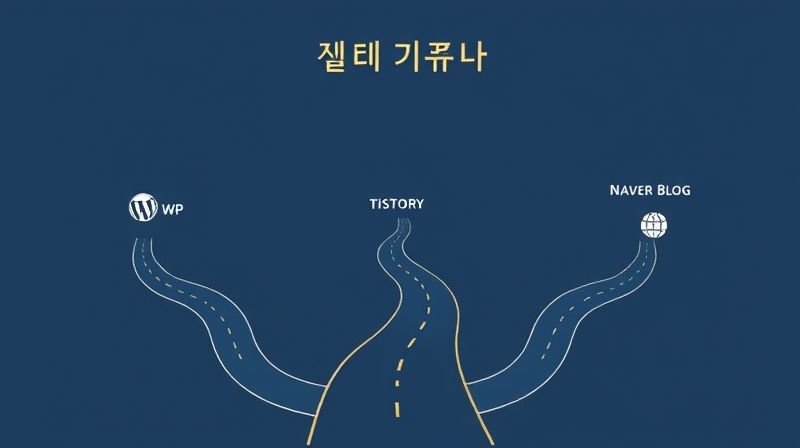 블로그 플랫폼 선택의 갈림길과 각 플랫폼의 특징을 나타내는 그림